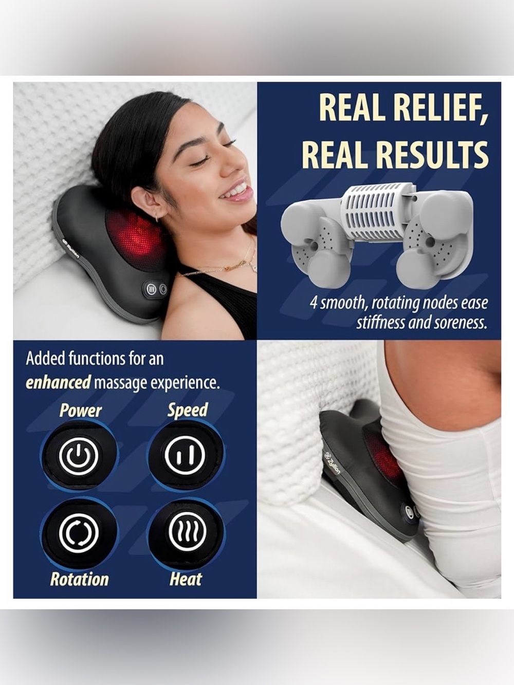 NIB Zyllion Shiatsu Massage Pillow with Heat Deep Kneading Neck Back Massager - Picture 5 of 9